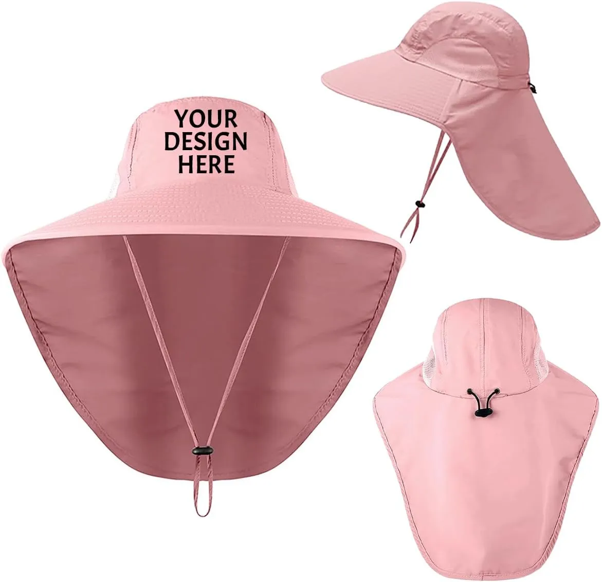 Custom Sun Hat for Men Women with Neck Flap Add Your Photo Logo Text UPF 50  UV Protection Wide Brim Hiking Fishing Caps