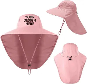 Custom Sun Hat for Men Women with Neck Flap Add Your Photo Logo Text UPF 50  UV Protection Wide Brim Hiking Fishing Caps