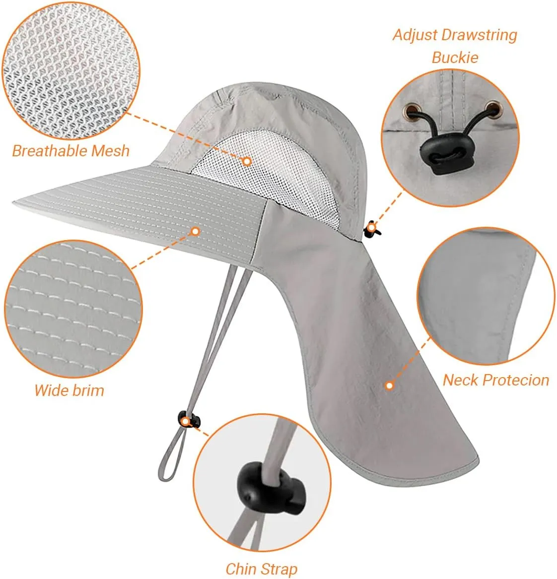Custom Sun Hat for Men Women with Neck Flap Add Your Photo Logo Text UPF 50  UV Protection Wide Brim Hiking Fishing Caps