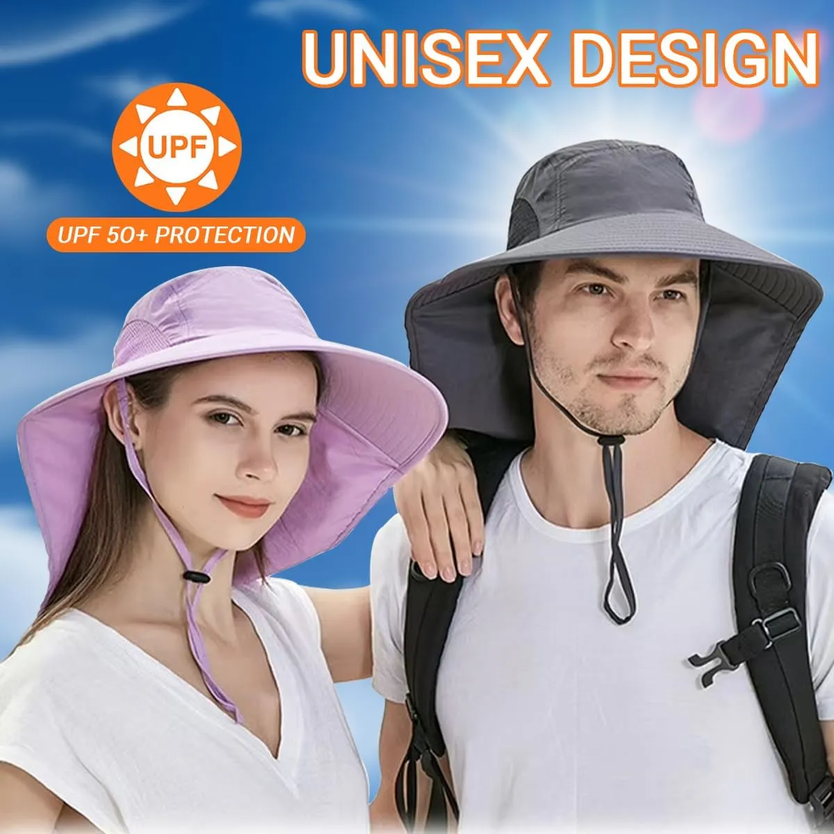 Custom Sun Hat for Men Women with Neck Flap Add Your Photo Logo Text UPF 50  UV Protection Wide Brim Hiking Fishing Caps