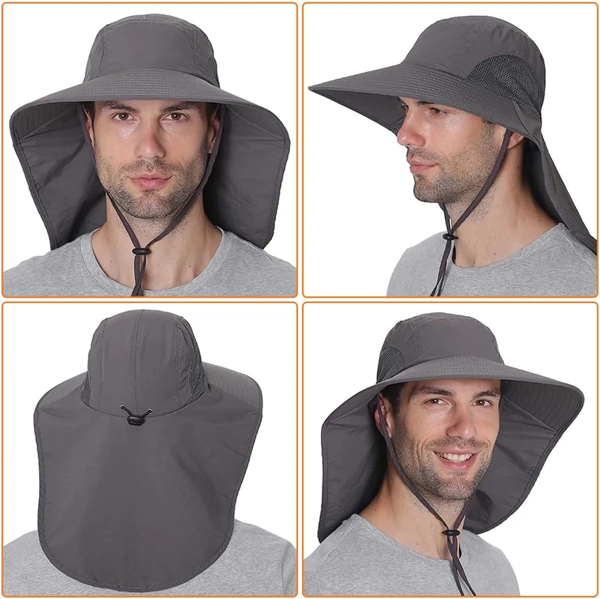 Custom Sun Hat for Men Women with Neck Flap Add Your Photo Logo Text UPF 50  UV Protection Wide Brim Hiking Fishing Caps