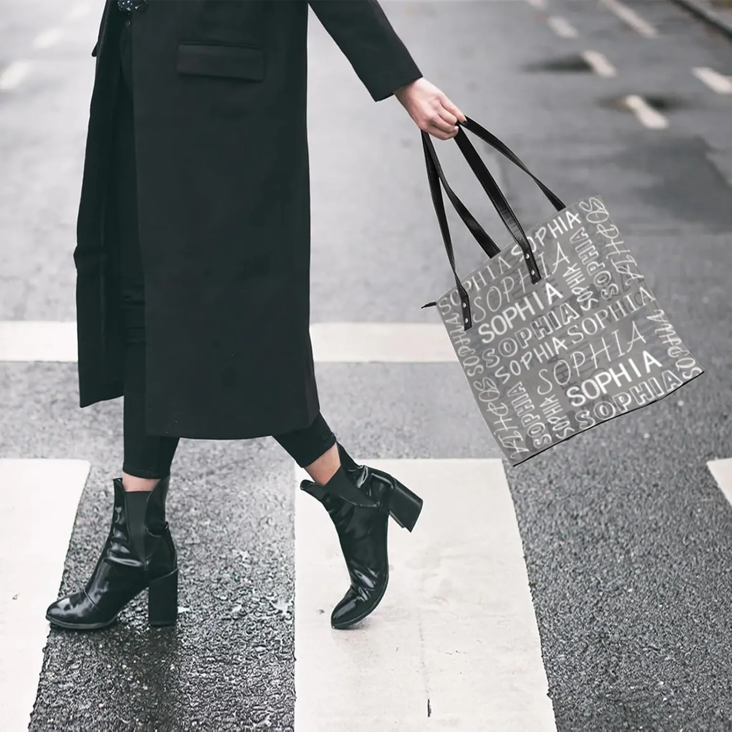 Custom Women's Tote Bag, PU Leather Personalized Shoulder Beach Bags Weekender Bag Shopper Handbag