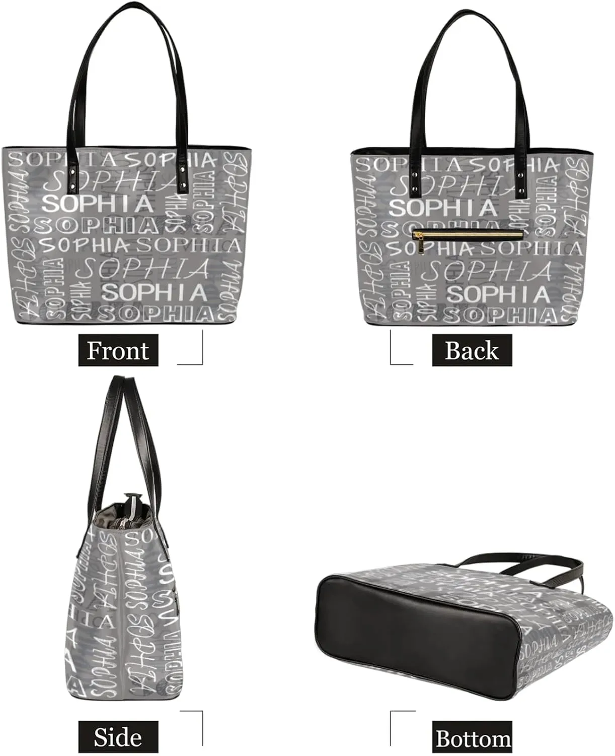 Custom Women's Tote Bag, PU Leather Personalized Shoulder Beach Bags Weekender Bag Shopper Handbag