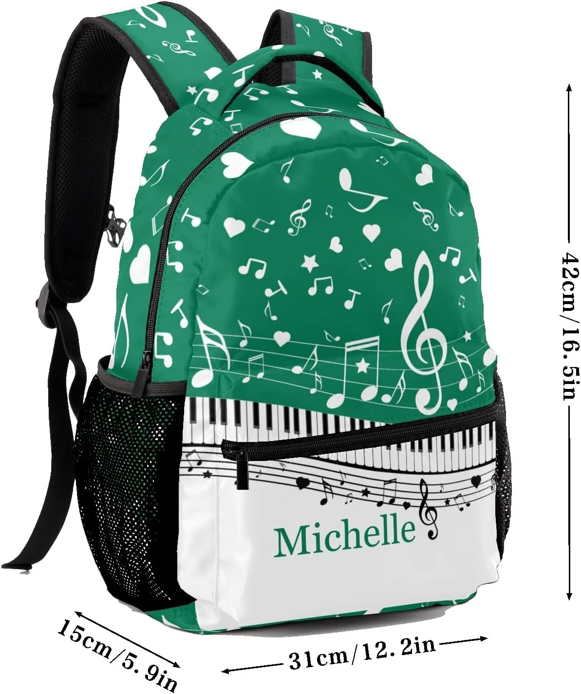 Customized Piano Key Music Notes Turquoise School Backpack Laptop Bag Travel Daypack for Gift