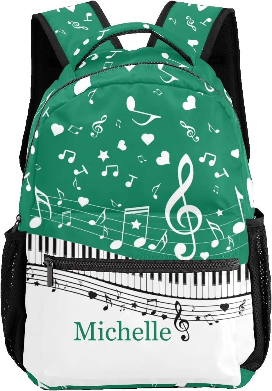 Customized Piano Key Music Notes Turquoise School Backpack Laptop Bag Travel Daypack for Gift