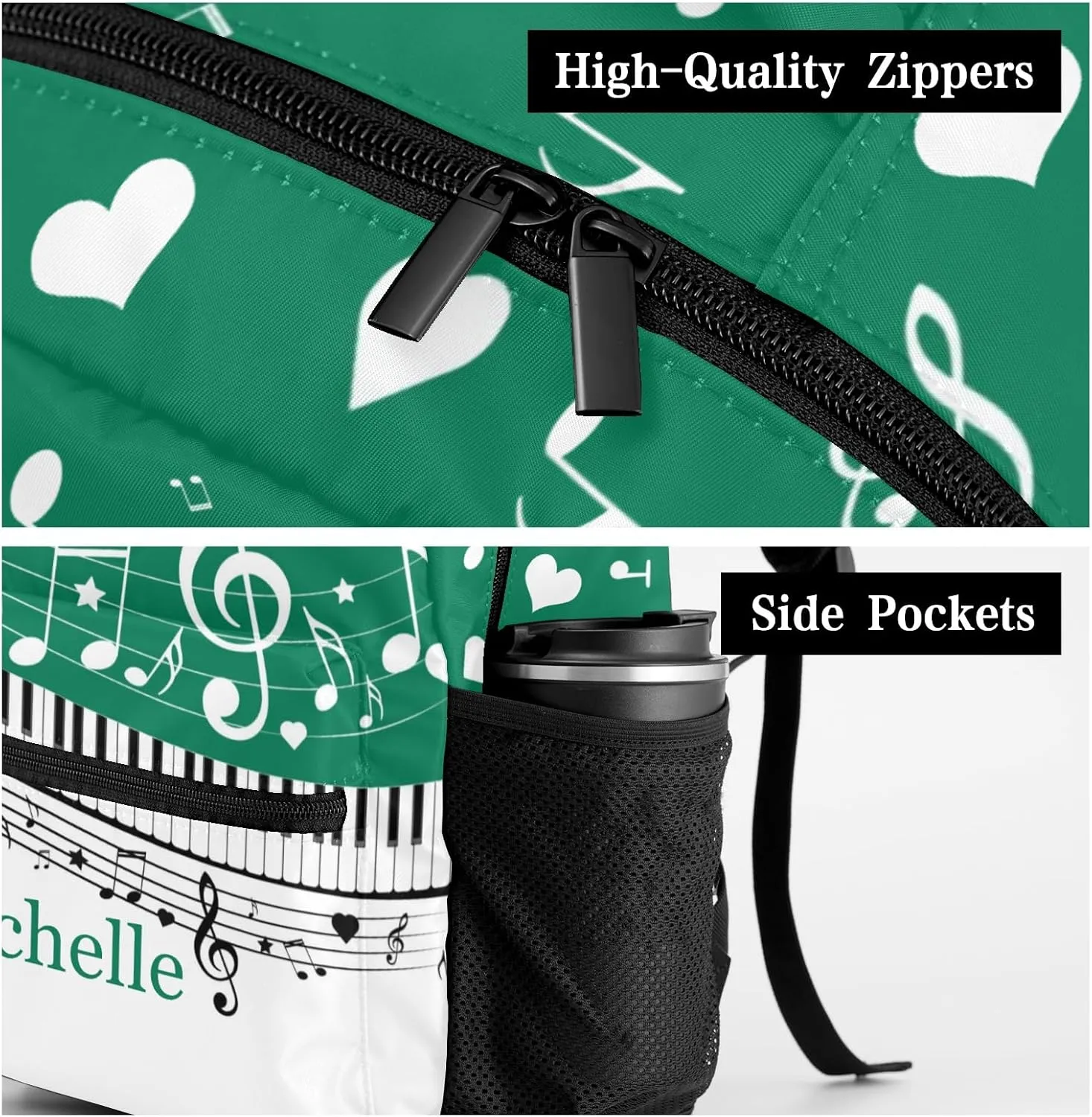 Customized Piano Key Music Notes Turquoise School Backpack Laptop Bag Travel Daypack for Gift