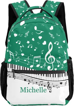 Customized Piano Key Music Notes Turquoise School Backpack Laptop Bag Travel Daypack for Gift