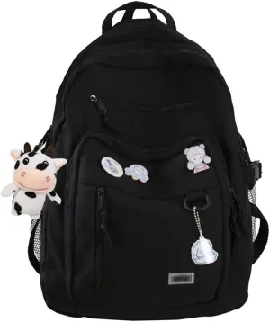 Cute Aesthetic Backpack for teen girls middle school Bag Student Laptop White Backpacks With Cute pin accessories(Black, One Size)