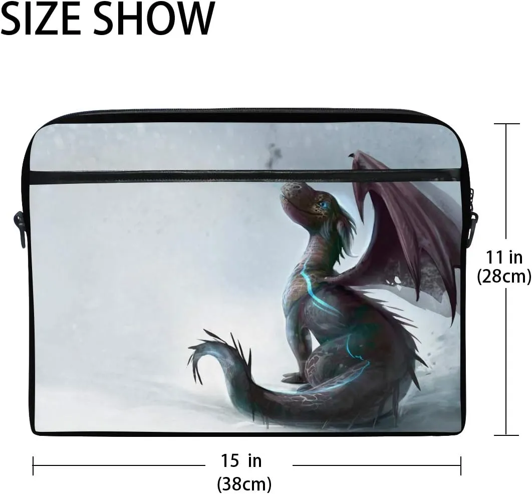 Cute Dragon on The Snow Laptop Case Bag Sleeve Portable/Crossbody Messenger Briefcase Convertible w/Strap Pocket for MacBook Air/Pro Surface Dell ASUS hp Lenovo 15-15.4 inch