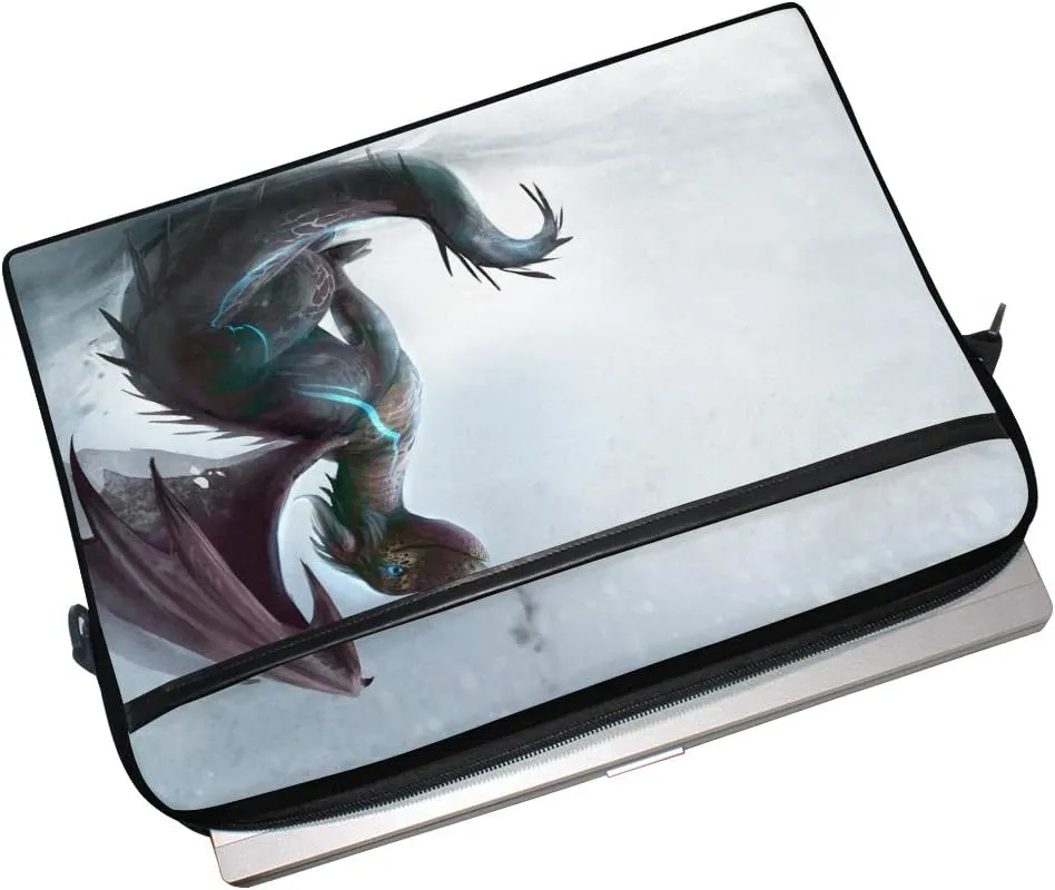 Cute Dragon on The Snow Laptop Case Bag Sleeve Portable/Crossbody Messenger Briefcase Convertible w/Strap Pocket for MacBook Air/Pro Surface Dell ASUS hp Lenovo 15-15.4 inch
