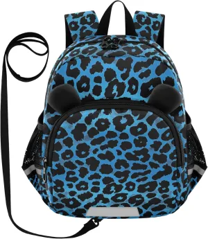 Cute Ears Toddler Day Backpack Leash Cool Girls Anti-Lost Personalized Book Bag with Reflective Strip Cute Cartoon Animal Bear Blue Black Leopard Fur Print mochilas para ni?as
