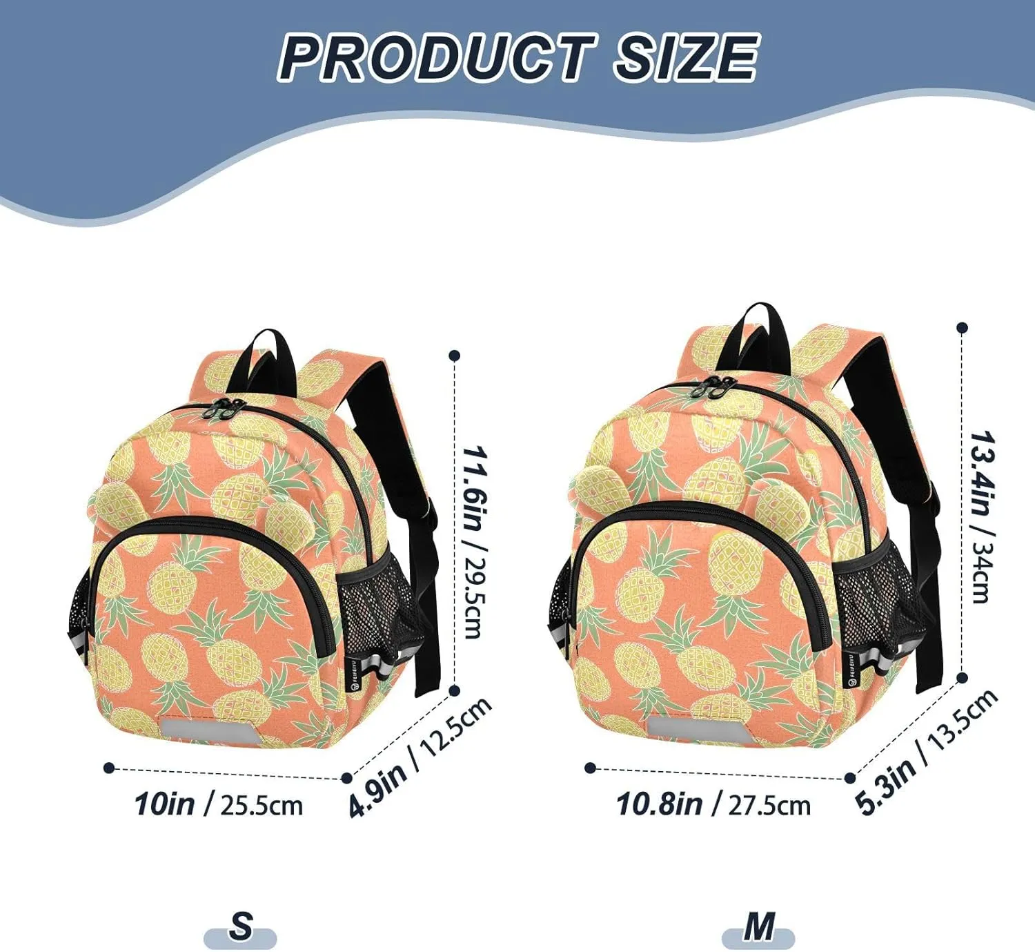 Cute Orange Preschool Backpack Pineapple Daycare Bookbag School Backpack with Traction Rope for Kids 3-6