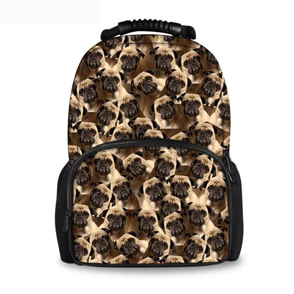 Cute Pug Dog Printed Bagpack