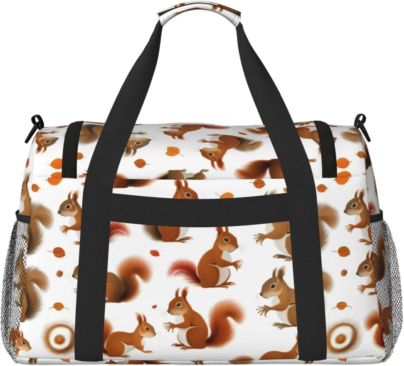 Cute Squirrel Travel Duffel Bag With Zippers And Handles, Big Foldable Duffle Bag For Family Vacations