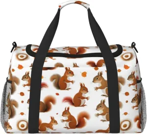 Cute Squirrel Travel Duffel Bag With Zippers And Handles, Big Foldable Duffle Bag For Family Vacations