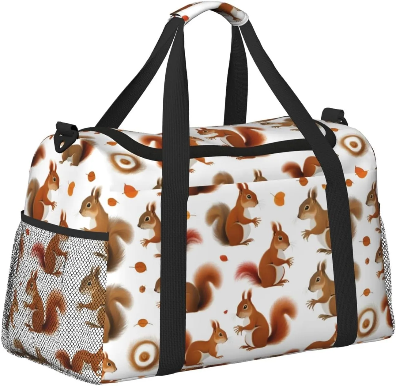 Cute Squirrel Travel Duffel Bag With Zippers And Handles, Big Foldable Duffle Bag For Family Vacations