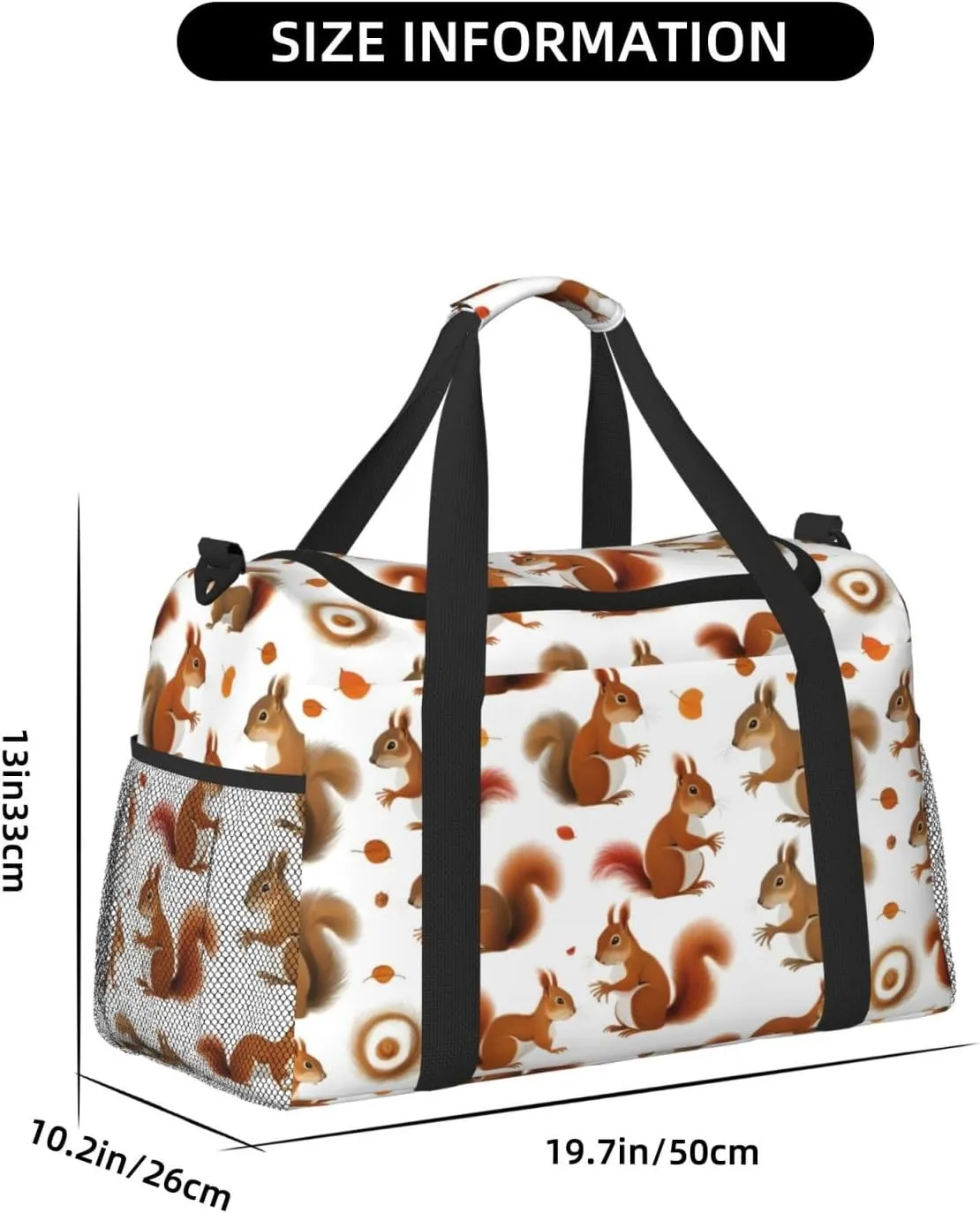 Cute Squirrel Travel Duffel Bag With Zippers And Handles, Big Foldable Duffle Bag For Family Vacations