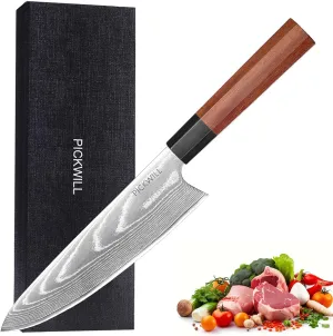 Damascus Chef Knife 8 Inch,Professional Japanese Chef Knife,67 Layers Damascus Steel Kitchen Knife,Ultra Sharp Japanese Knife with Ergonomic Ruby Ebony Handle