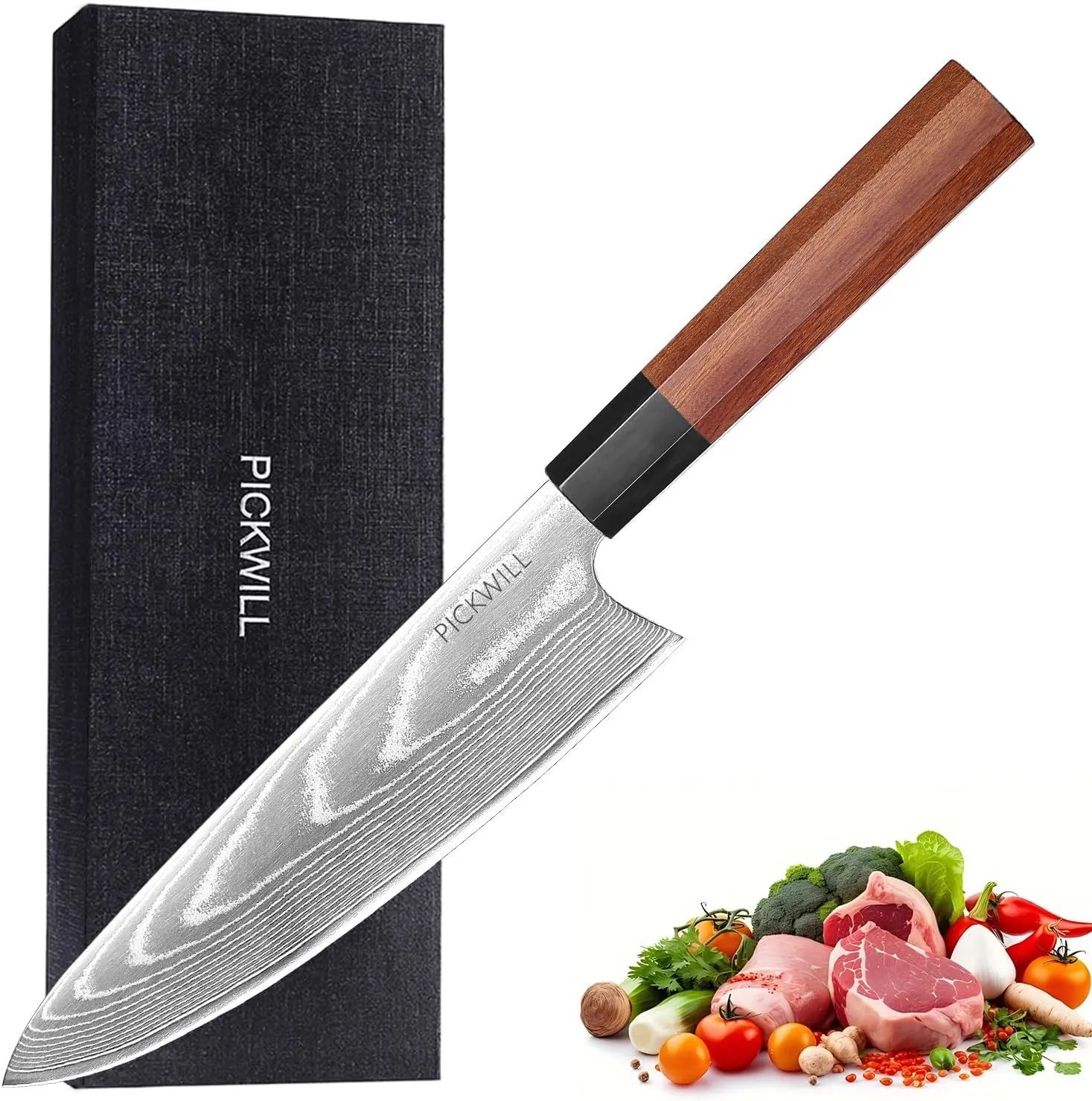 Damascus Chef Knife 8 Inch,Professional Japanese Chef Knife,67 Layers Damascus Steel Kitchen Knife,Ultra Sharp Japanese Knife with Ergonomic Ruby Ebony Handle