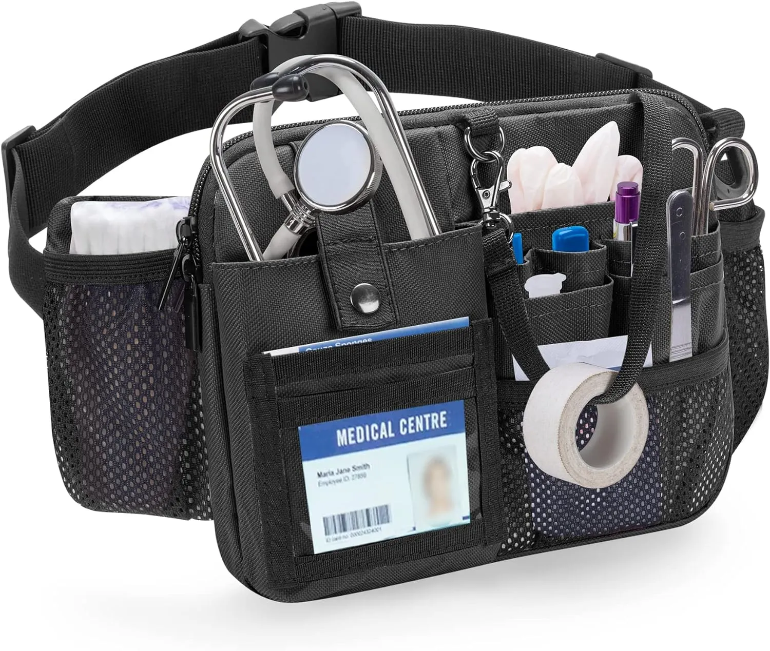 Damero Nurse Fanny Pack with Multi-Compartment, Nurse Tool Belt Utility Nurse Waist Bag with Medical Gear Pockets and Tape Holder for Stethoscope, Bandage Scissors or Other Medical Supplies, Black