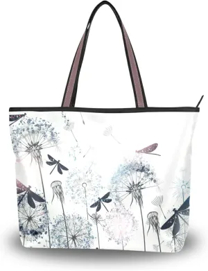 Dandelions and Dragonfly Handbag Top Handle Tote Bag for Women