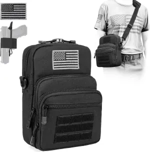 DBTAC Compact Gun Pouch w/Shoulder Strap | 3L CCW Crossbody Travel Bag Tactical Shoulder Bag w/Gun Holder, Black
