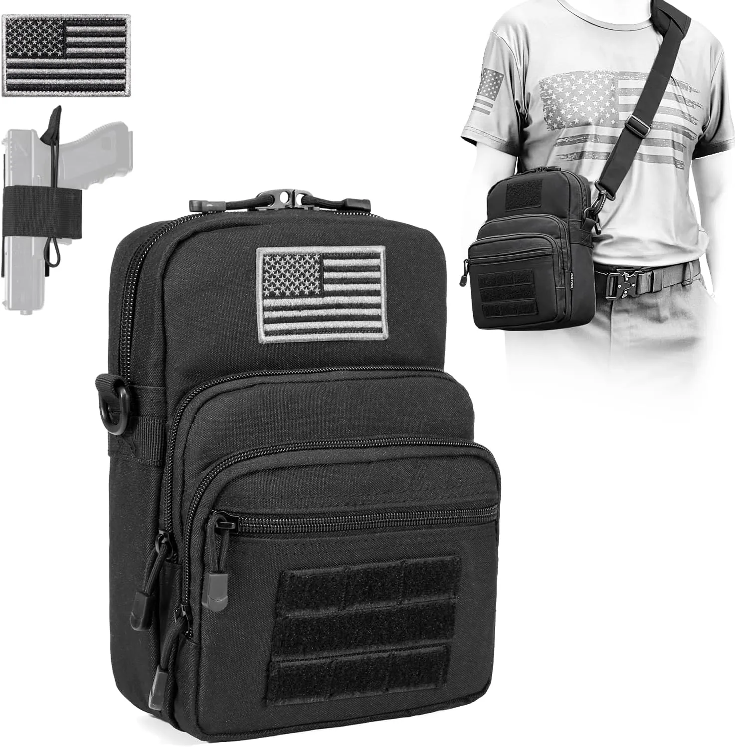 DBTAC Compact Gun Pouch w/Shoulder Strap | 3L CCW Crossbody Travel Bag Tactical Shoulder Bag w/Gun Holder, Black