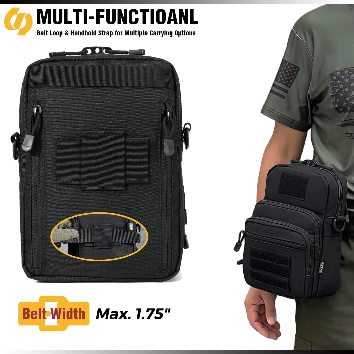 DBTAC Compact Gun Pouch w/Shoulder Strap | 3L CCW Crossbody Travel Bag Tactical Shoulder Bag w/Gun Holder, Black