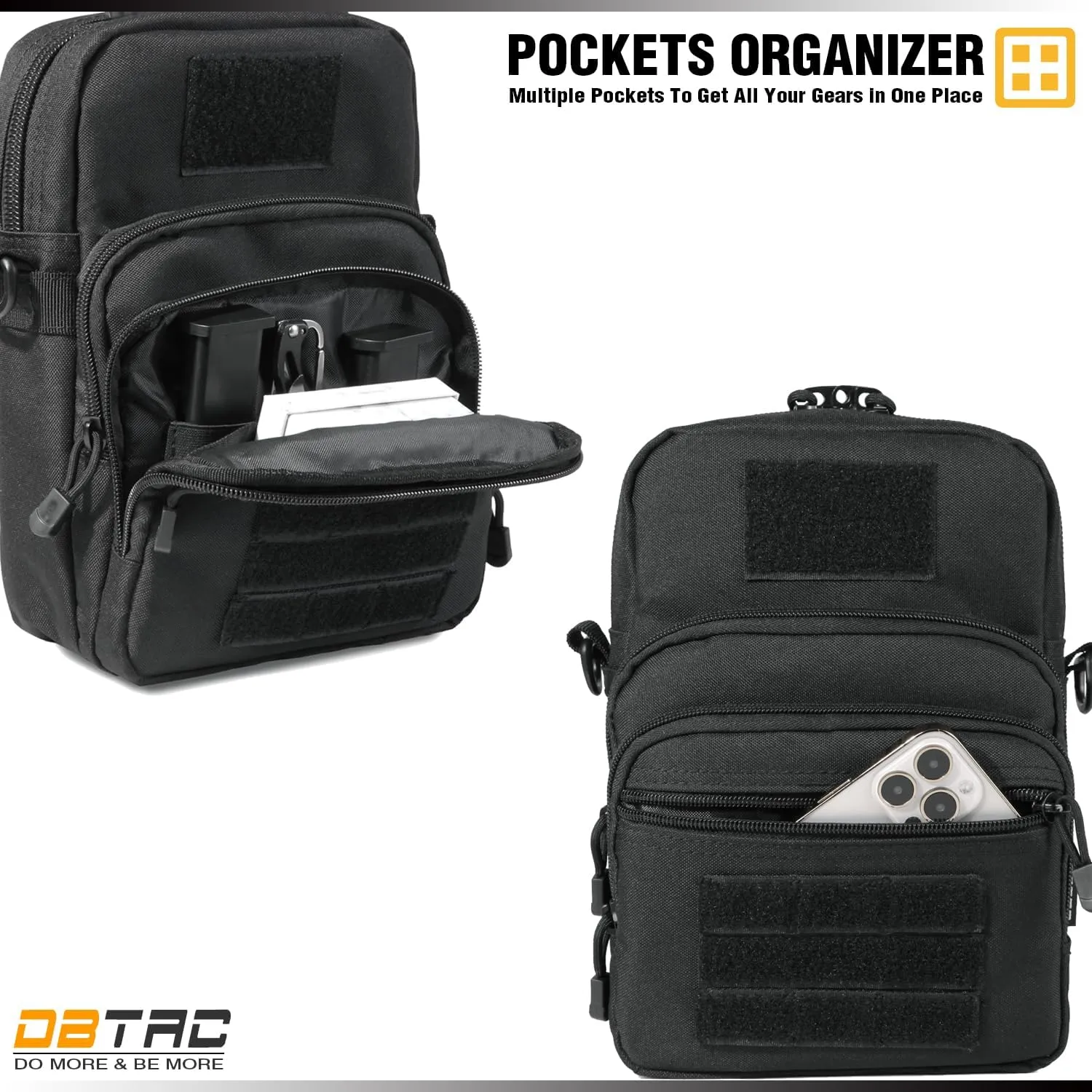 DBTAC Compact Gun Pouch w/Shoulder Strap | 3L CCW Crossbody Travel Bag Tactical Shoulder Bag w/Gun Holder, Black