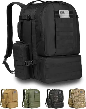 DBTAC Tactical Backpack 50L Large Army 3-DAYS Assault Pack Molle Bag for Outdoor Hiking/Travel/Work (Black)
