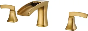 Deck Mount Waterfall Tub Faucet Roman Tub Filler Brushed Gold Bathtub Faucets 3 Hole Brass Bathroom Faucets with 2 Handles
