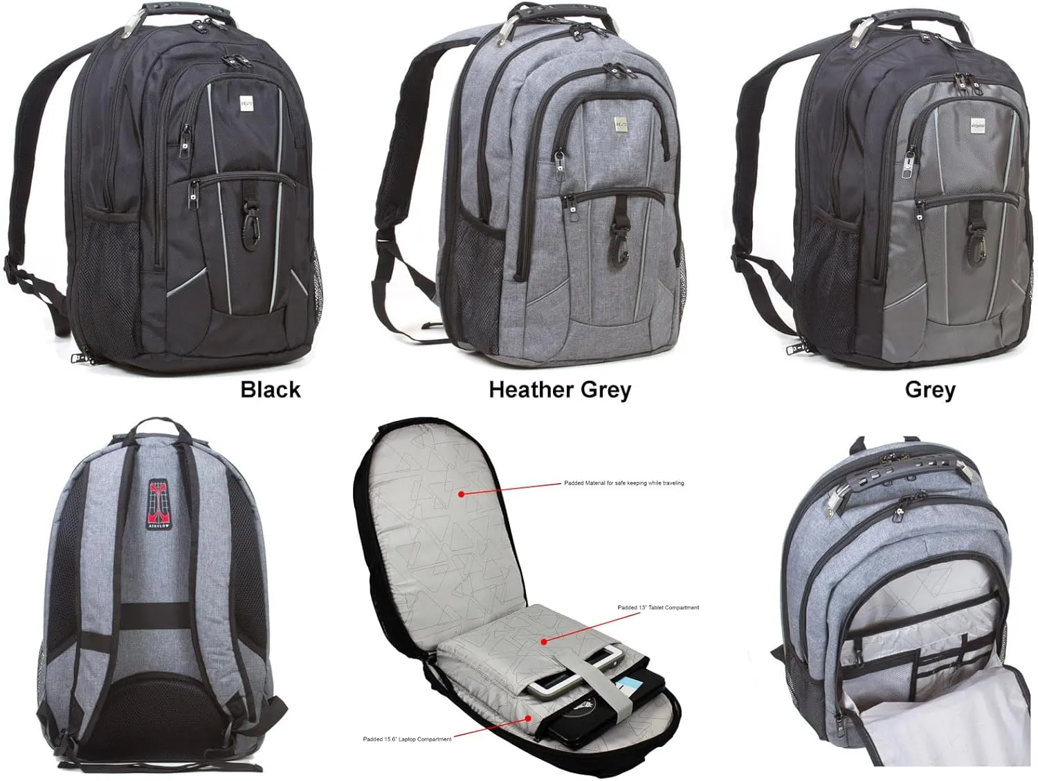 Dejuno Men's Commuter Backpack Checkpoint-Friendly Laptop Pocket, Black, 15.6-Inch