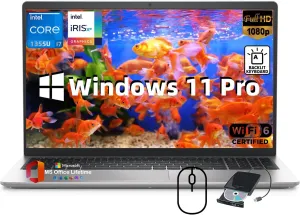 Dell Inspiron 15 Business Laptop | 15.6" IPS FHD Display | w/Office & External DVD Drive | Intel i7-1355U | Intel Iris Xe Graphics | Backlit KB | Win 11 Pro | Wi-Fi 6 | 16GB RAM | 1 TB SSD