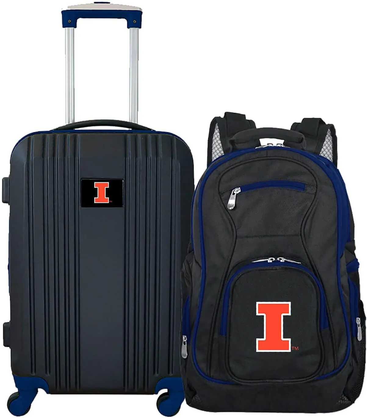 Denco University of Illinois Fighting Illini 2-Piece Luggage Set, Includes 21-inch Two-Tone Hardcase Spinner and 19" Laptop Backpack
