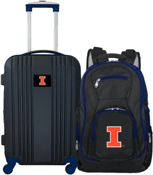 Denco University of Illinois Fighting Illini 2-Piece Luggage Set, Includes 21-inch Two-Tone Hardcase Spinner and 19" Laptop Backpack