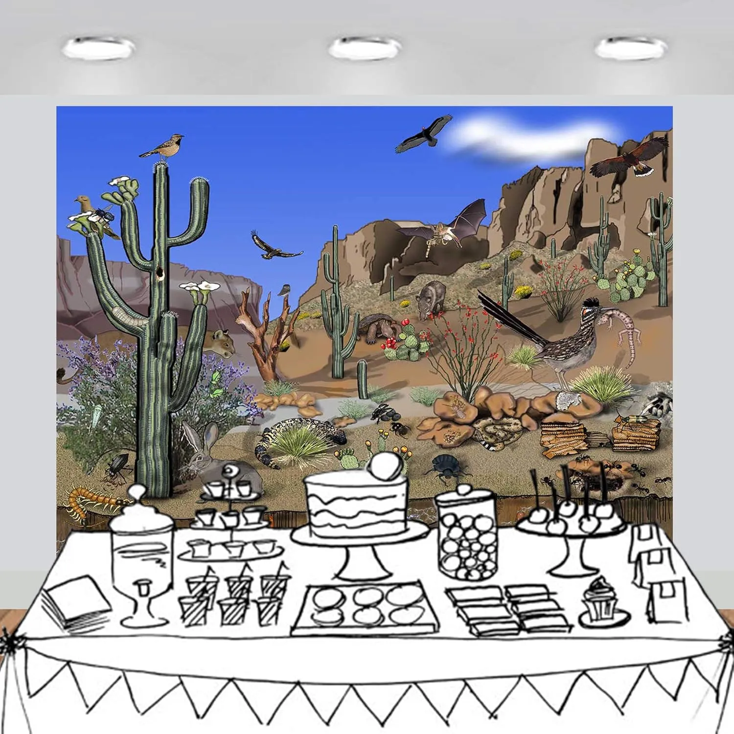 Desert Animals Cactus Canyon Scenic Backdrop Large Banner Photography Studio Fabric Background Photobooth Prop 7x6feet #2211