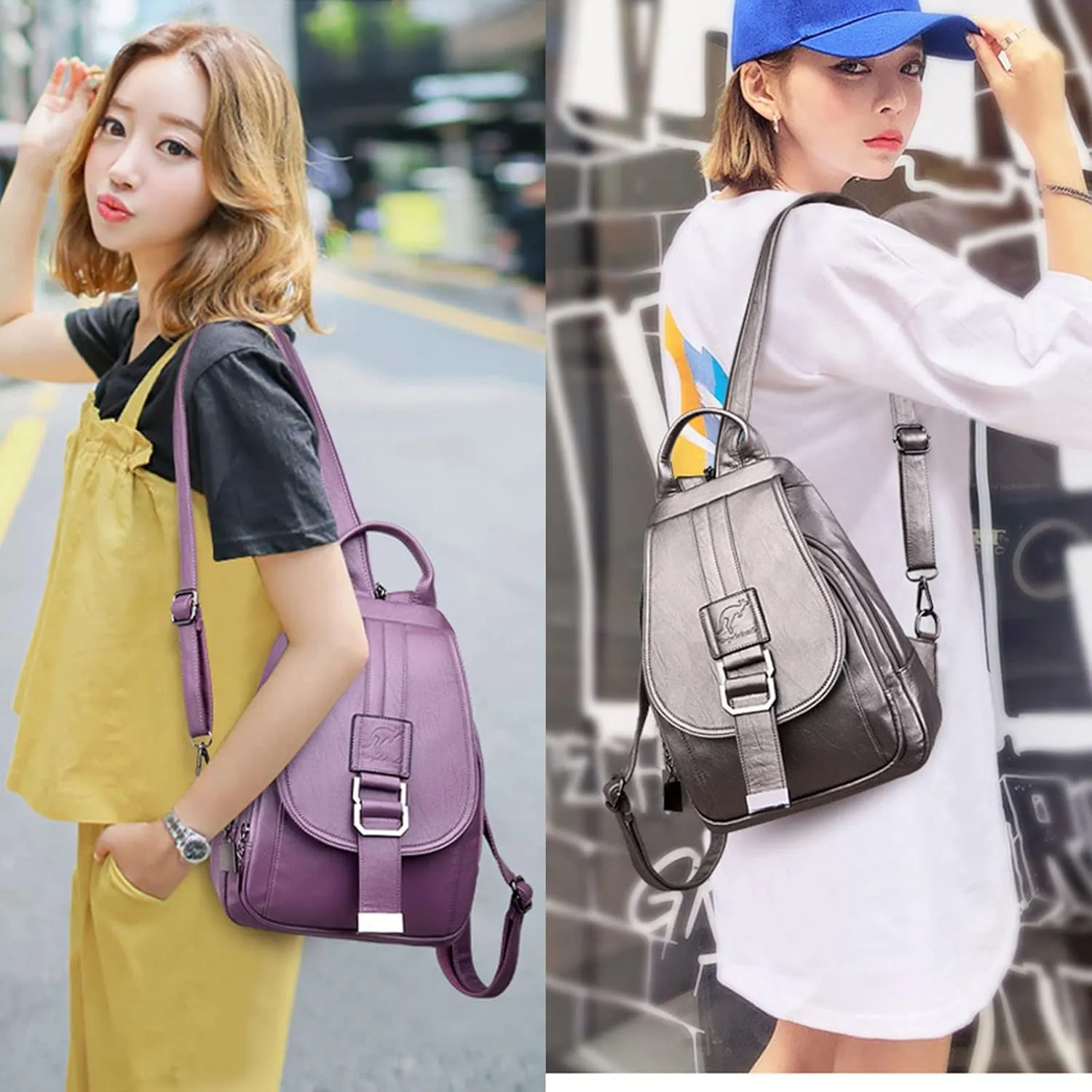 DevilAngel Soft Genuine Leather Backpack for Women,Large Capacity Satchel Shoulder Handbags for Shopping Trip