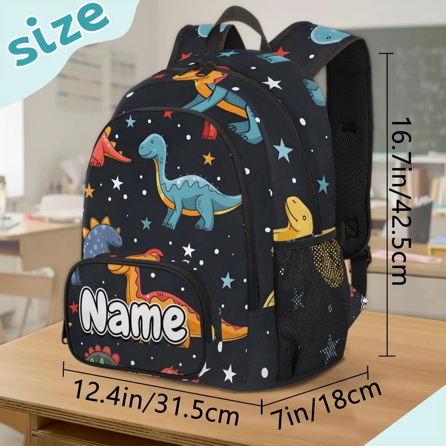 Dinosaurs Stars Large Custom Backpack with Name Lightweight Personalized Shoulder Bag Backpack for Women Men Waterproof Casual Daypack Laptop Bag 16.7in