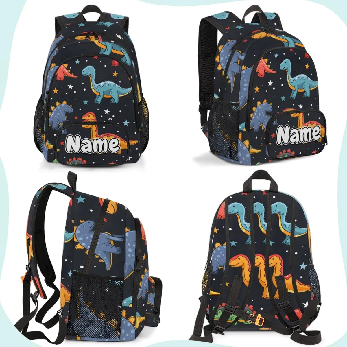 Dinosaurs Stars Large Custom Backpack with Name Lightweight Personalized Shoulder Bag Backpack for Women Men Waterproof Casual Daypack Laptop Bag 16.7in