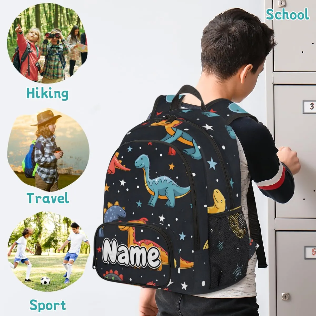 Dinosaurs Stars Large Custom Backpack with Name Lightweight Personalized Shoulder Bag Backpack for Women Men Waterproof Casual Daypack Laptop Bag 16.7in