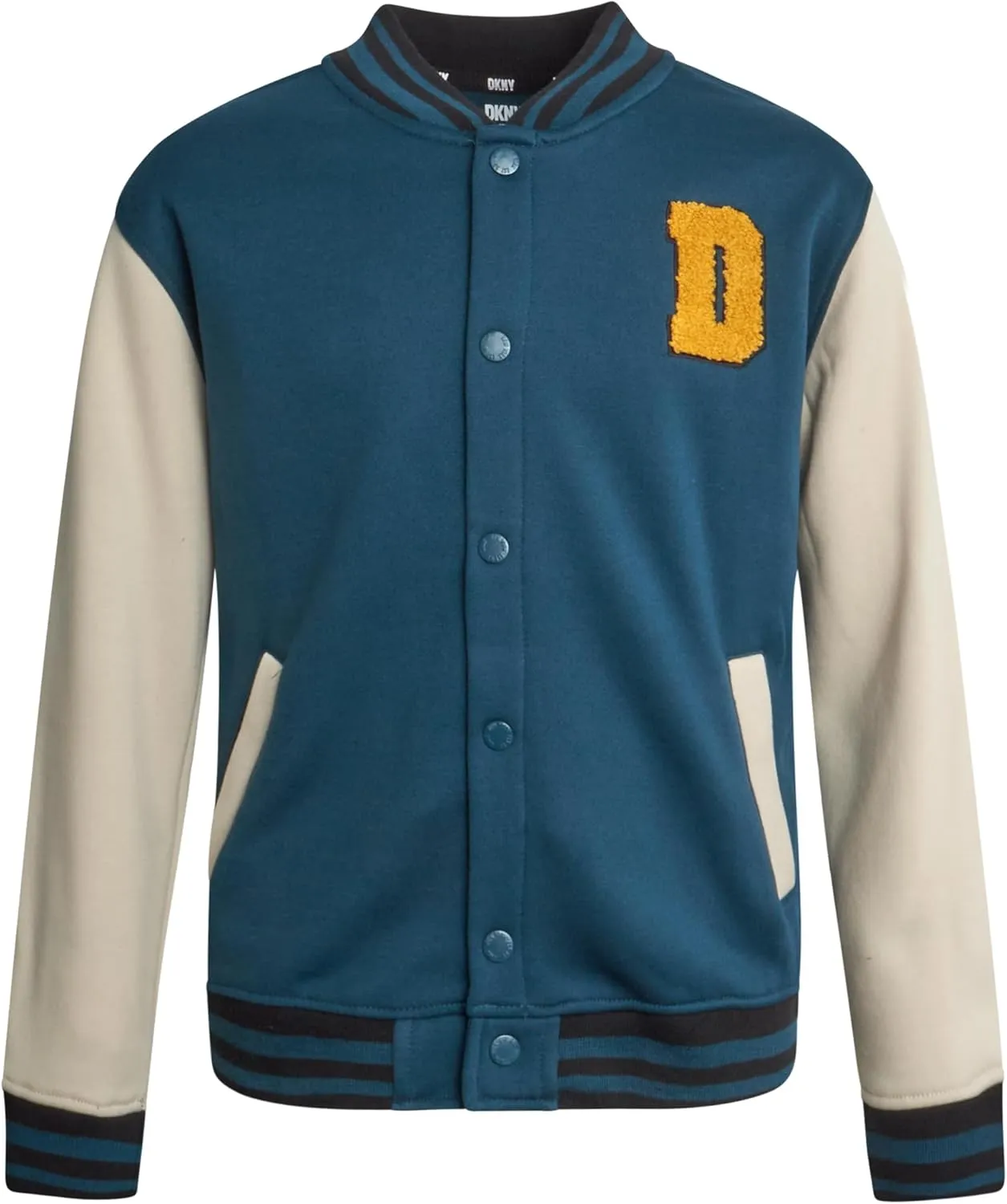 DKNY Boys Bomber Jacket - Stylish Letterman Fleece Baseball Varsity Jacket with Snap Front and Bold Sleeves (Sizes: 8-20)