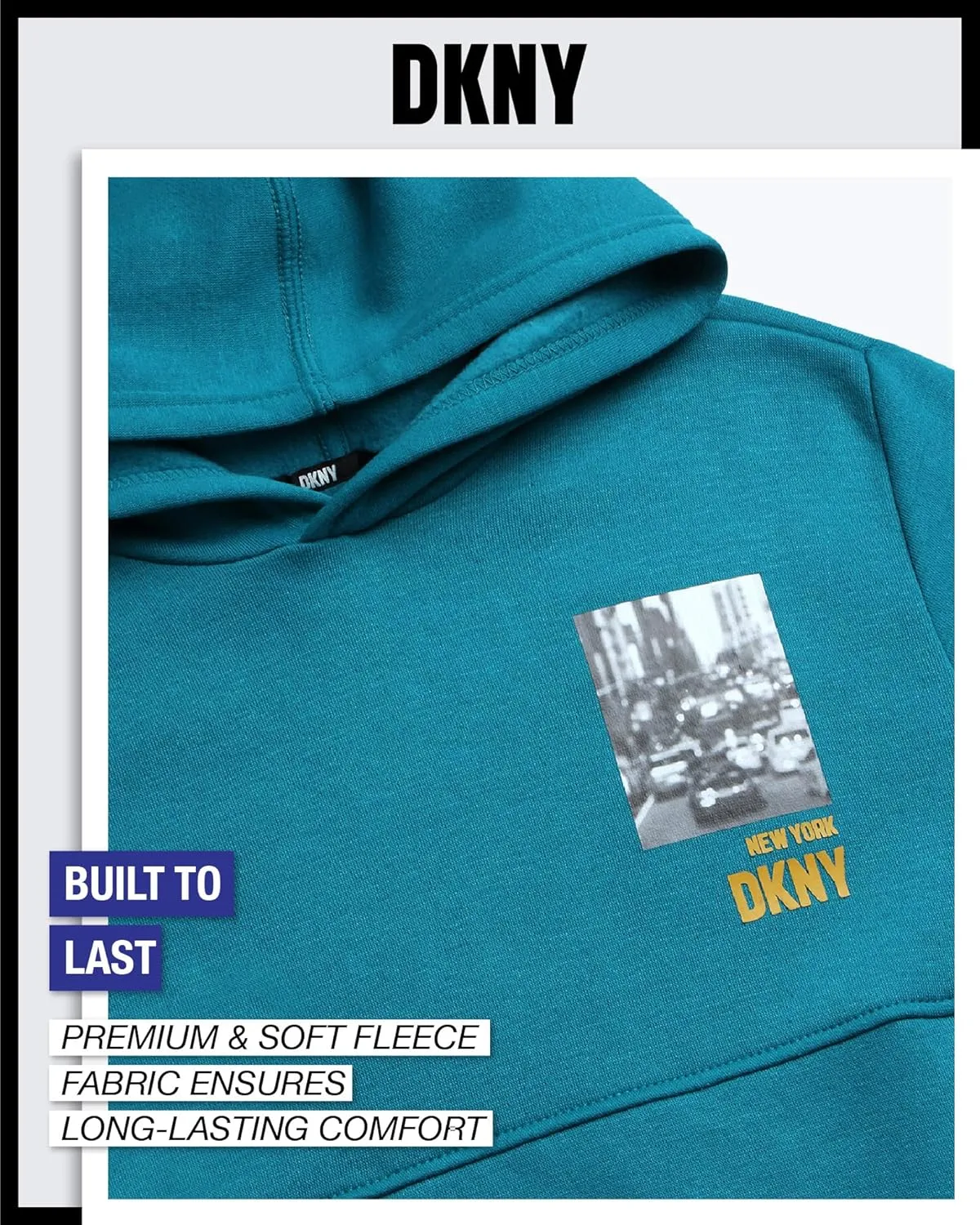 DKNY Boys' Pullover Hoodie - Soft Fleece Stylish Logo Graphic Hooded Sweatshirt with Kangaroo Pocket (Sizes: 8-20)