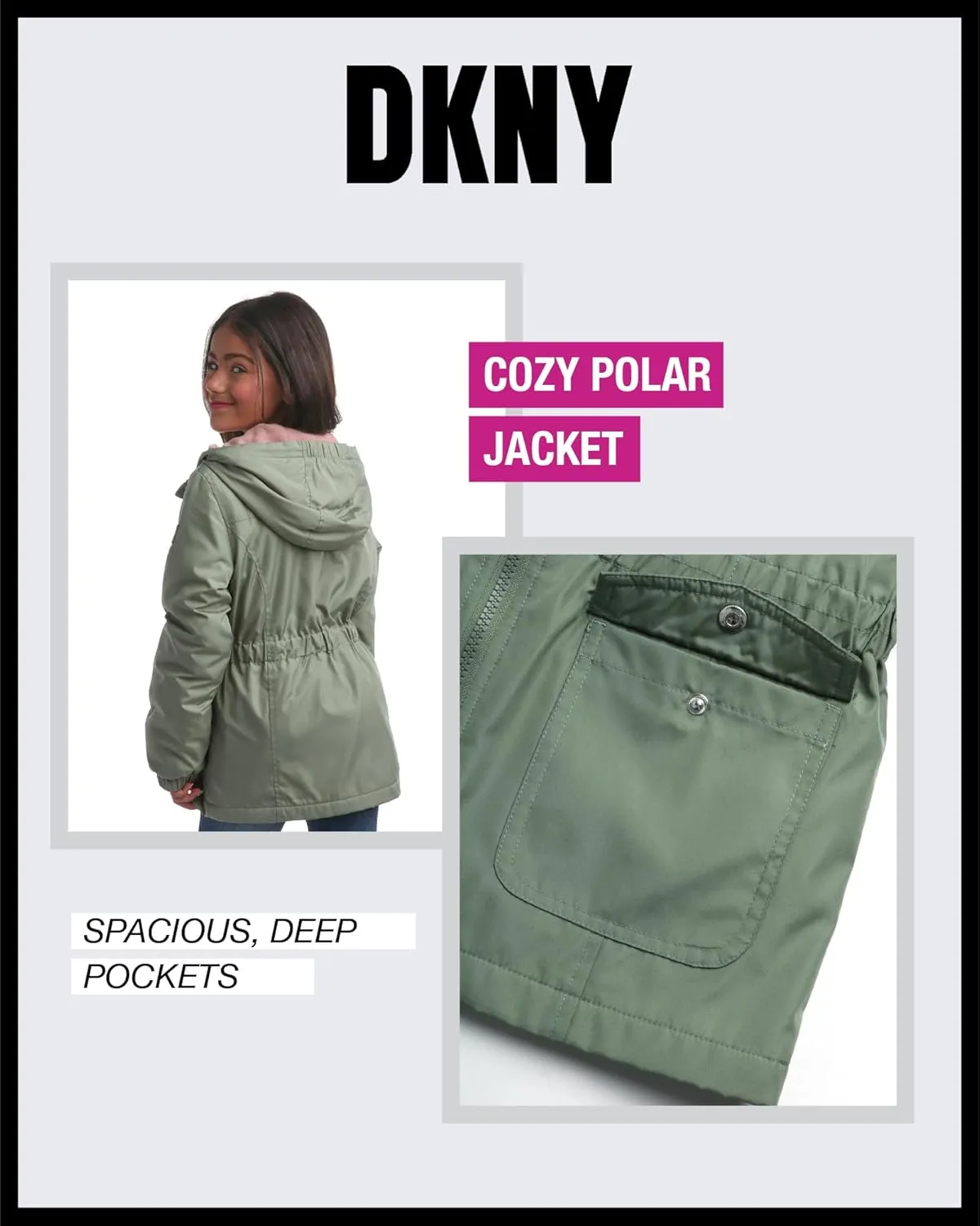 DKNY Girls' Jacket - Cozy Polar Fleece Lined Full Zip Up Jacket with Side Pockets - Athletic Jackets for Girls (7-16)