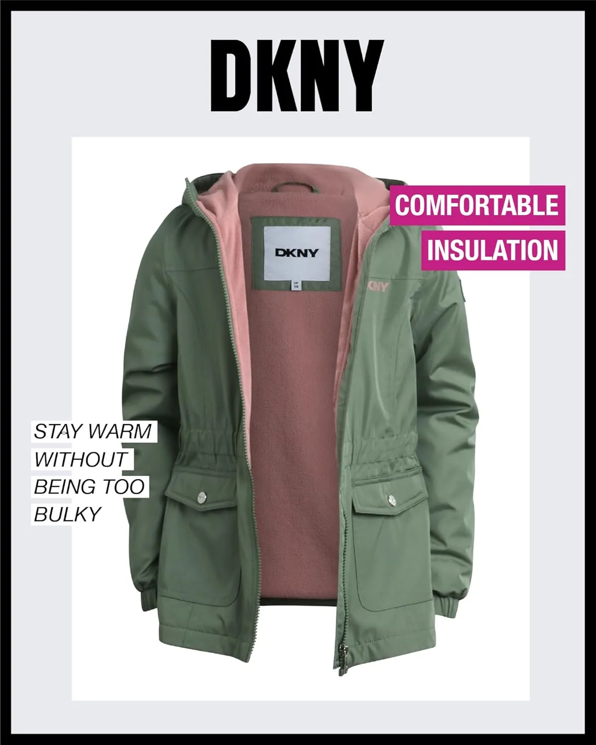DKNY Girls' Jacket - Cozy Polar Fleece Lined Full Zip Up Jacket with Side Pockets - Athletic Jackets for Girls (7-16)