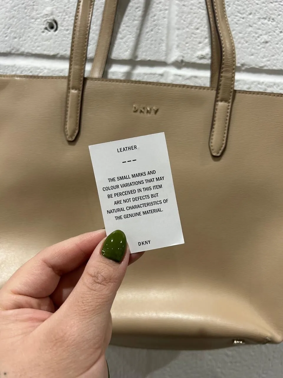 DKNY Tan Saffiano Leather Zippered Structured Tote Shoulder Bag Purse