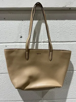 DKNY Tan Saffiano Leather Zippered Structured Tote Shoulder Bag Purse