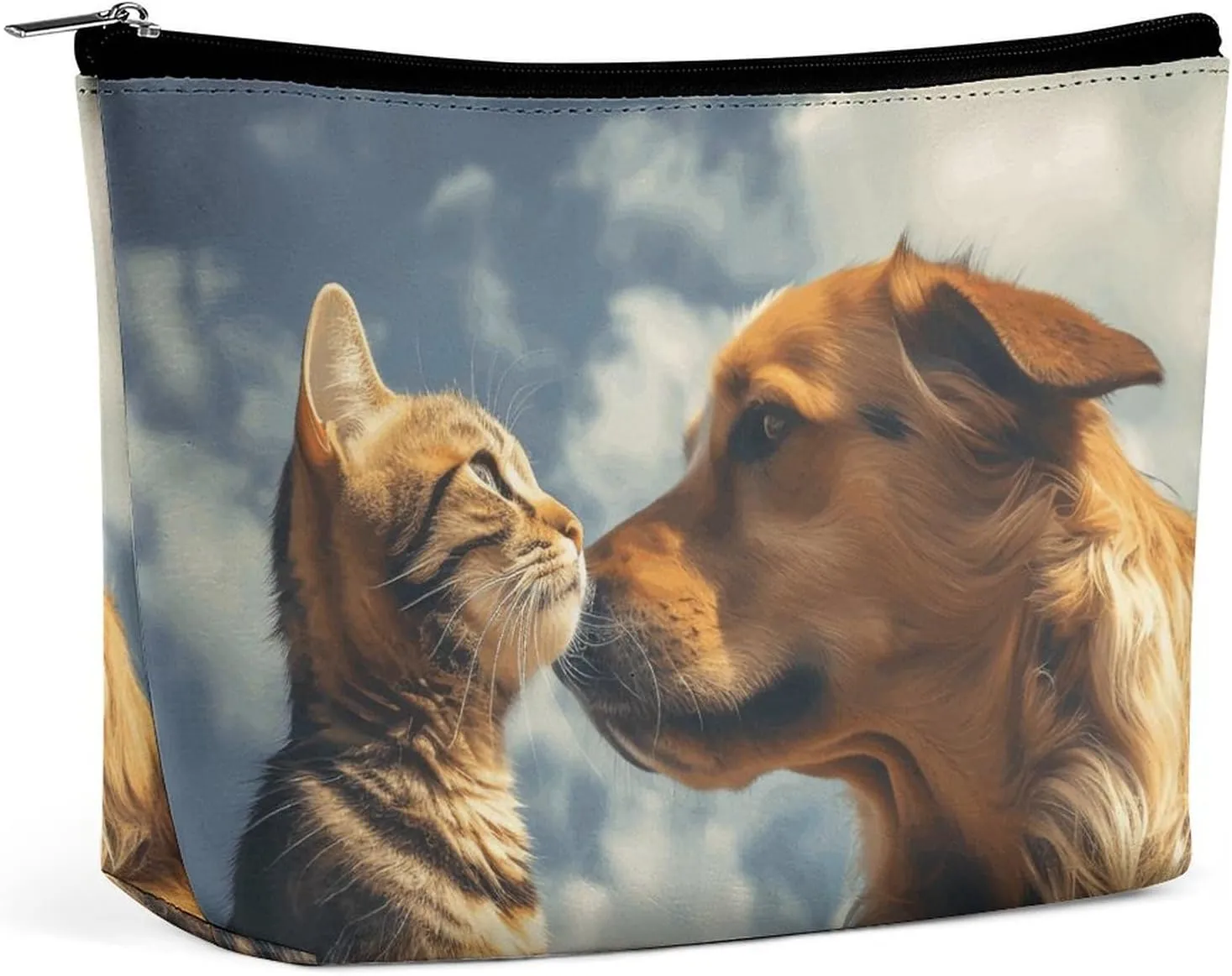 Dog And Cat Face to Face Travel Makeup Bag Large Toiletry Bag for Women Waterproof Cosmetic Bags for Purse Portable Makeup Organizer Bags Cute Zipper Pouch Cosmetic Pouch Funny Travel Makeupbag