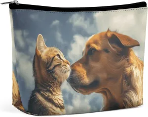 Dog And Cat Face to Face Travel Makeup Bag Large Toiletry Bag for Women Waterproof Cosmetic Bags for Purse Portable Makeup Organizer Bags Cute Zipper Pouch Cosmetic Pouch Funny Travel Makeupbag