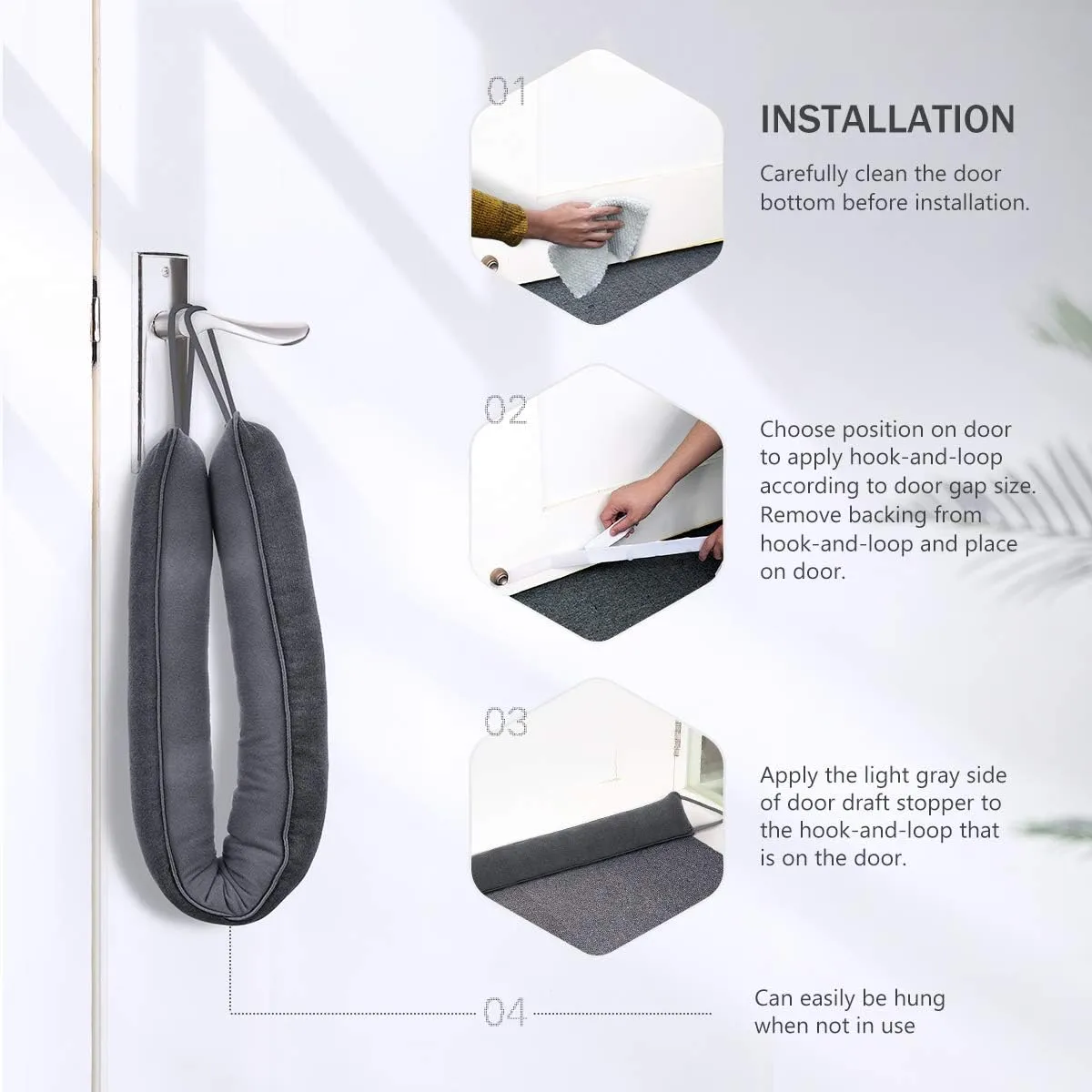Door Draft Stopper, 32 Inch Weighted Under Door Noise Cold Air Blocker, Heavy Duty Sound Proof Draft Guard Gap Snake for Bottom of Doors and Windows, 2lbs (Gray)