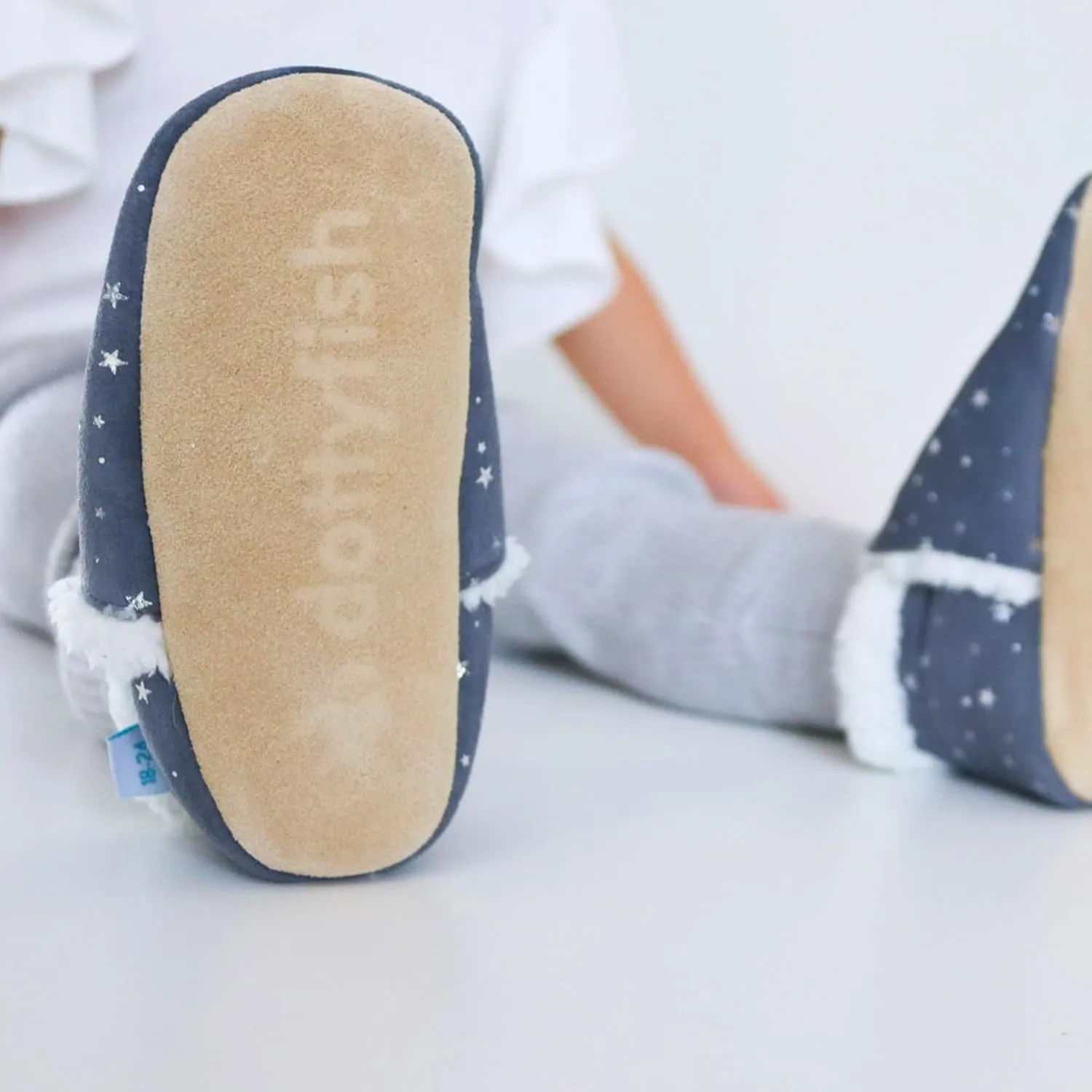 Dotty Fish Baby & Toddler Suede Slippers – Fleece Lined, Non-Slip Soft Sole Shoes – Warm Cozy Slippers for Boys & Girls – Ages 0-4